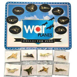 8 VTG War Planes Collector Pins Tie Tack Airplane Fighter Jet Display Card Atlas